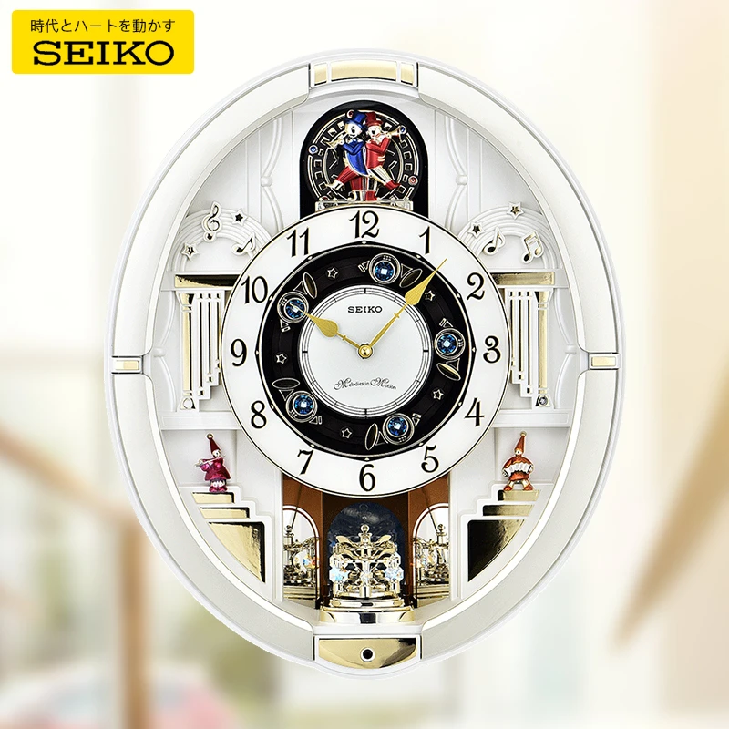 Seiko/精工美式静音挂表内置光感音量可调钟摆欧式音乐钟QXM290S