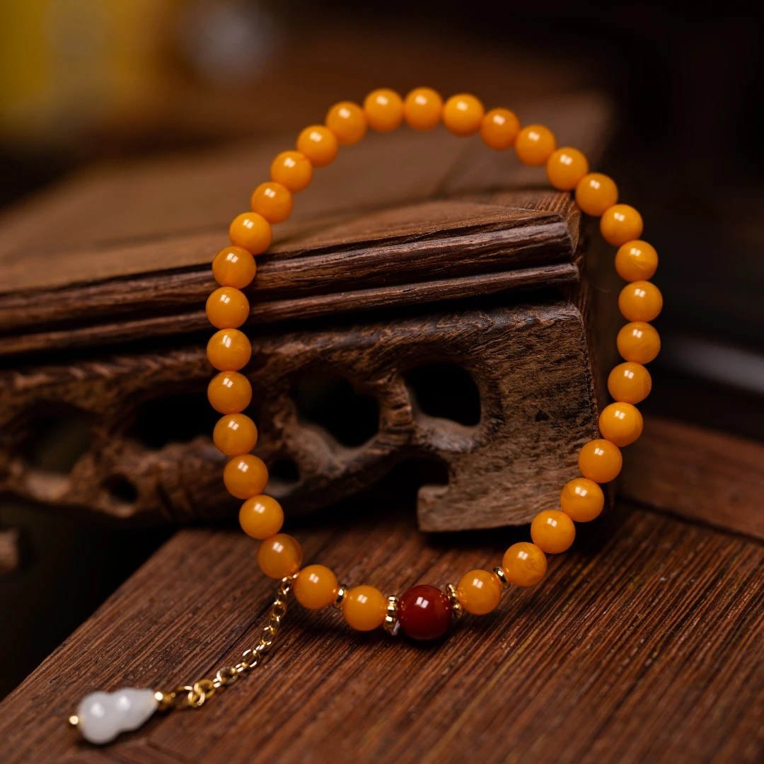 单圈蜜蜡古法七夕手工国风轻奢时尚珠宝手饰精美百搭蜜蜡珠珠手串