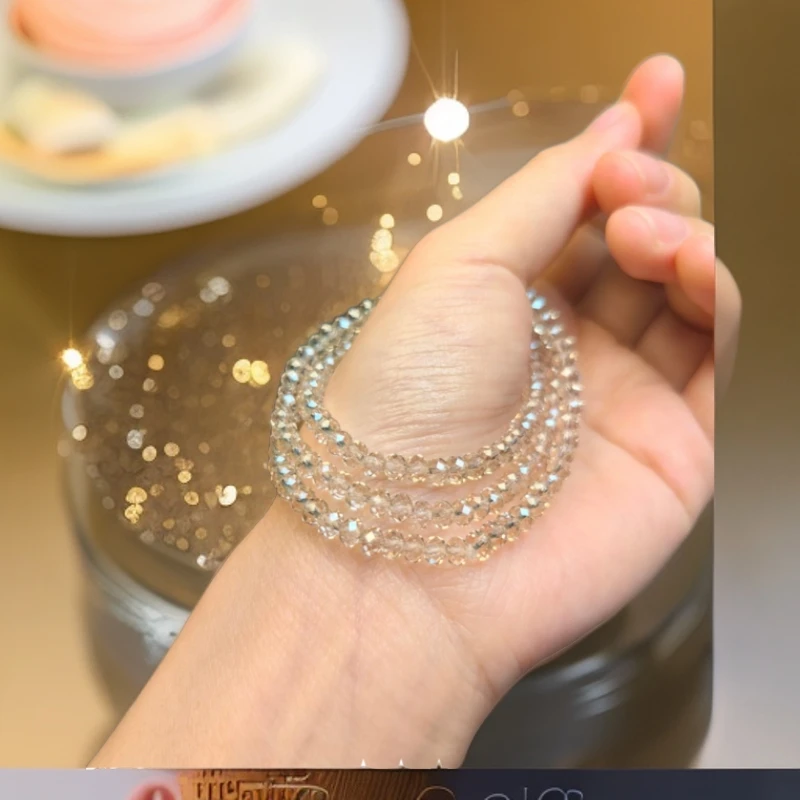 三圈天然水晶手链施华诺切割工艺闪耀百搭小珠子蹦迪珠