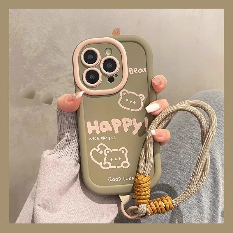 可爱happy小熊适用iPhone15pr手机壳卡通华为/小米/oppo/vivo女款