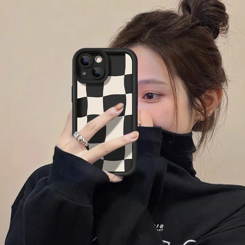 不规则格子适用苹果14promax手机壳华为新款小米简约OPPO软壳VIVO