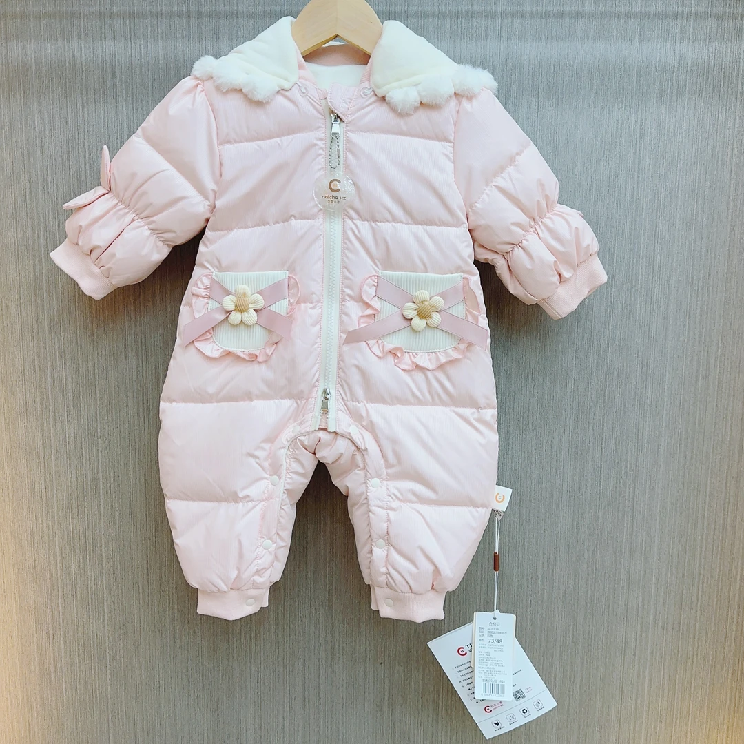 新款新生儿女宝双花囡羽绒外出服可爱白鸭绒加厚保暖6939