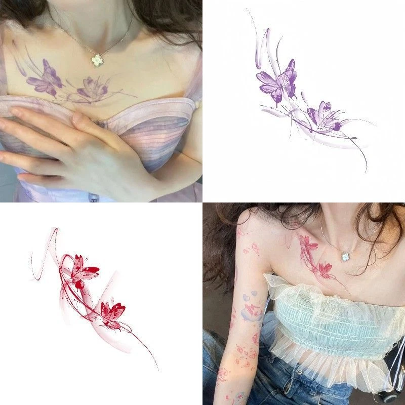 锁骨蝴蝶纹身贴性感女手臂纹身贴半永久ins防水持久彩绘贴纸逼真