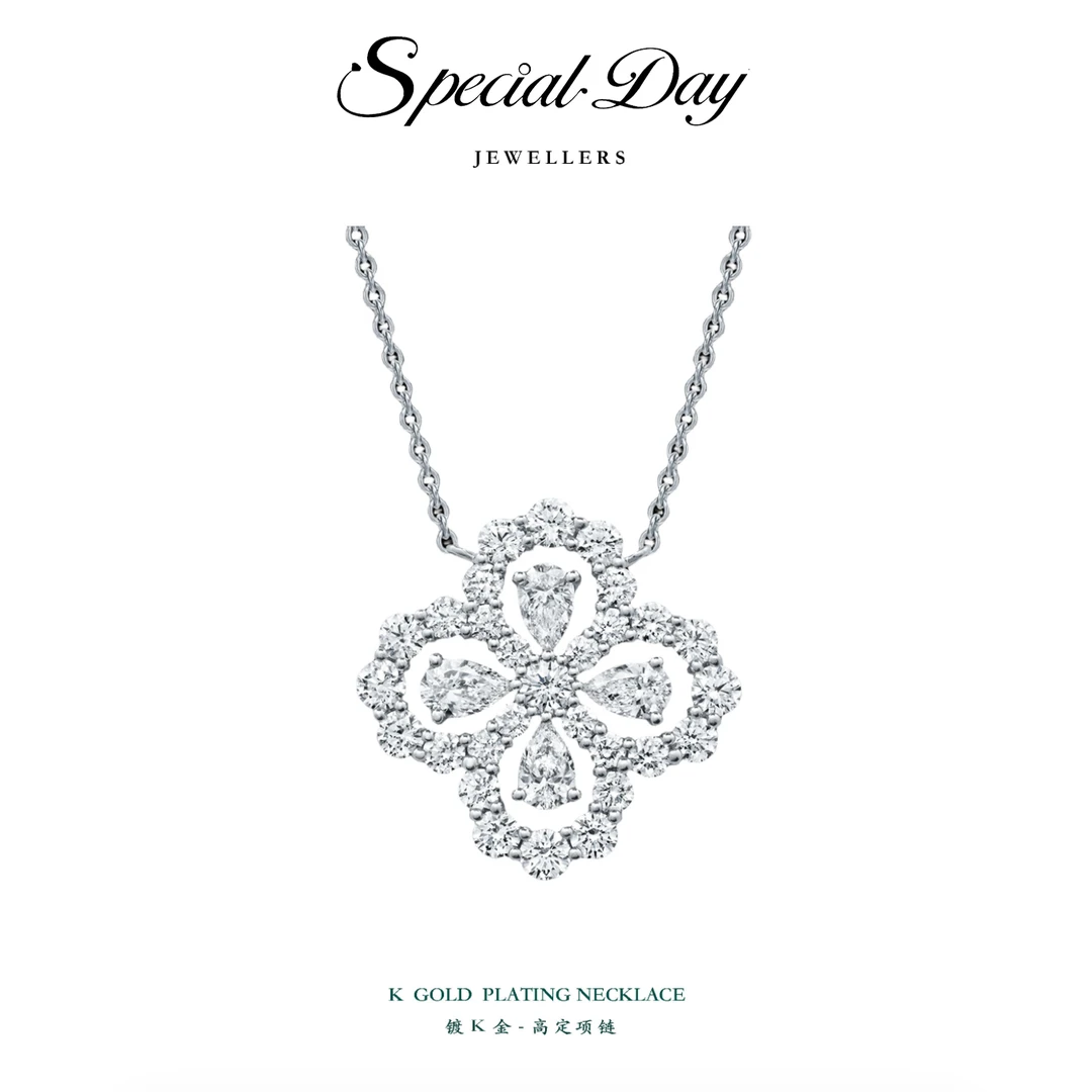 链子925银 时尚气质轻奢满钻镶嵌花园项链HW09百搭小众经典旋转