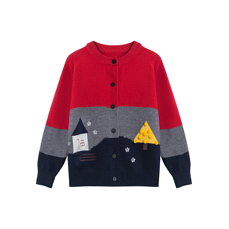 【雪山精灵】撞色卡通拼接开衫外塔减龄显瘦针织衫A2673