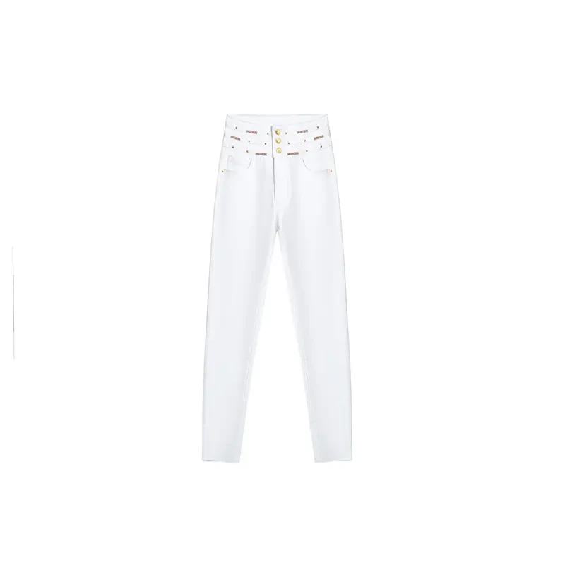 【私人高定】三粒扣字母铆钉高腰显瘦百搭小脚牛仔裤A2301MM