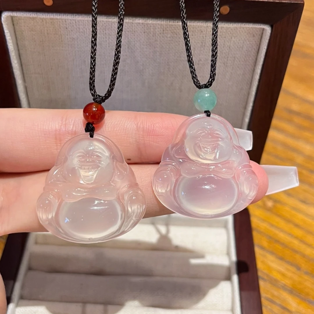 【跨年送礼】天然高冰种玛瑙玉髓佛公项链毛衣链，情侣礼物