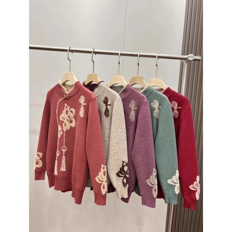 中年妈妈装加绒加厚毛衣中老年女装针织打底衫奶奶秋冬季保暖上衣