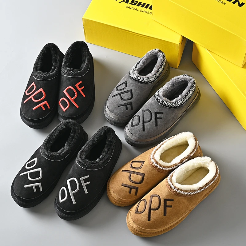 特价男女秋冬时尚字母加绒加厚保暖一脚蹬休闲棉鞋防滑雪地靴