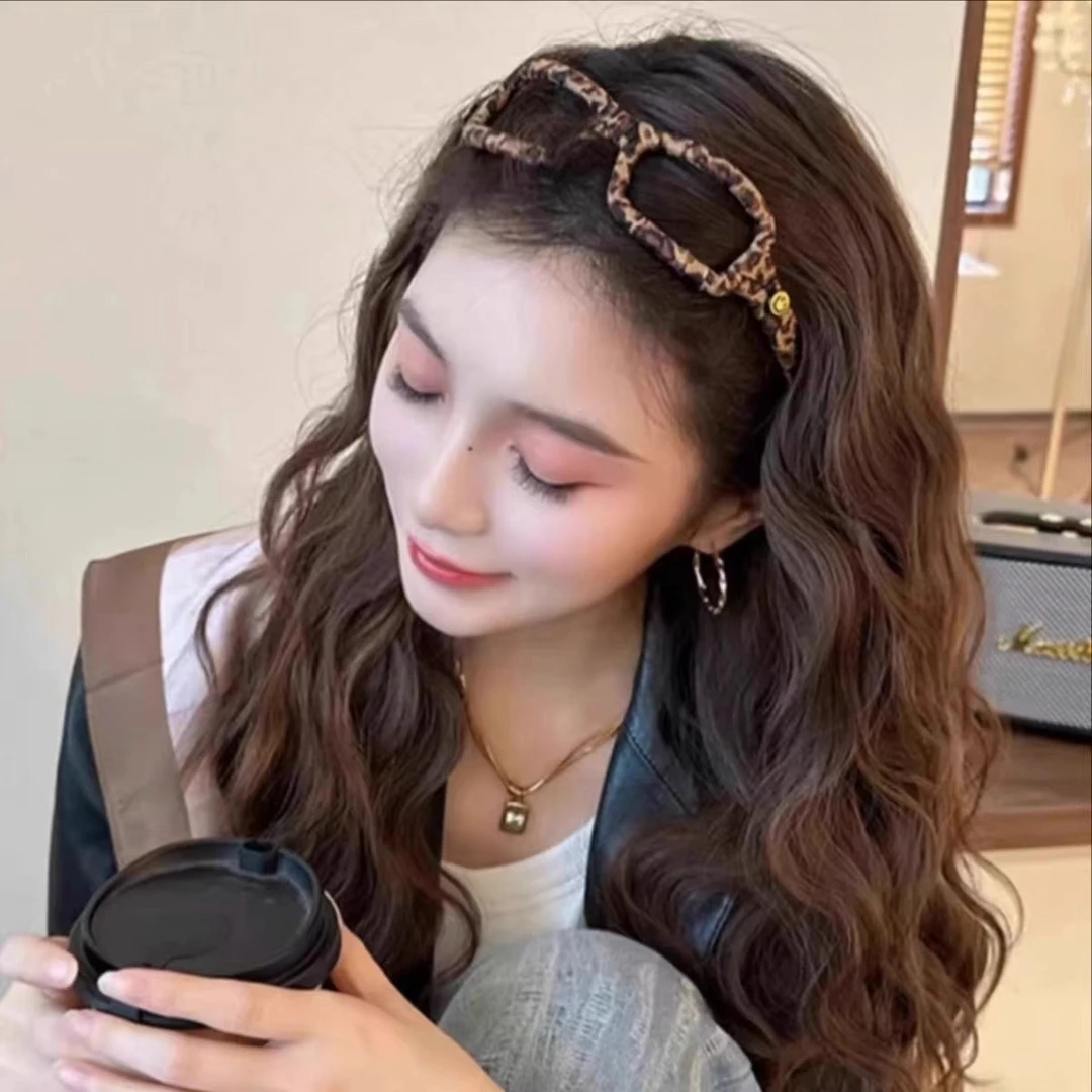 高端豹纹绒布眼镜发箍女2024新款时尚发卡外出百搭高颅顶头箍头饰