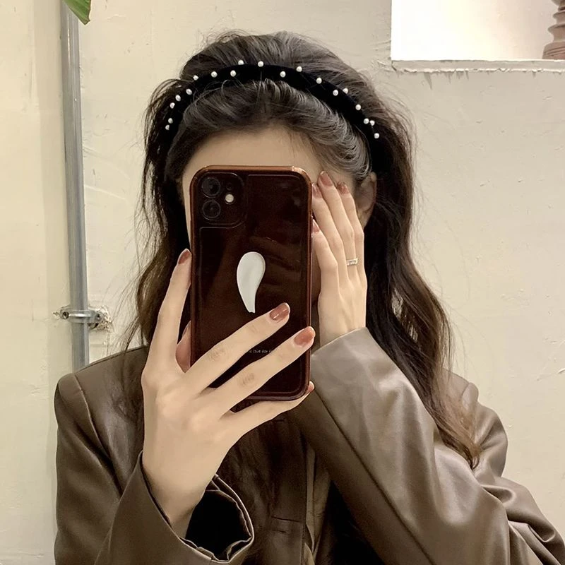 发箍复古黑色丝绒仿珍珠发卡气质洋气细边外戴头箍法式网红头饰