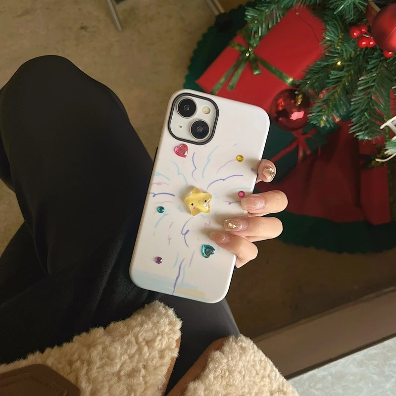 清新彩色烟花星星适用iPhone15promax苹果14手机壳13新款12菲林壳