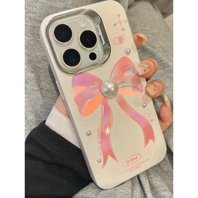 少女心粉色蝴蝶结适用iPhone15promax苹果14手机壳13新款12电镀