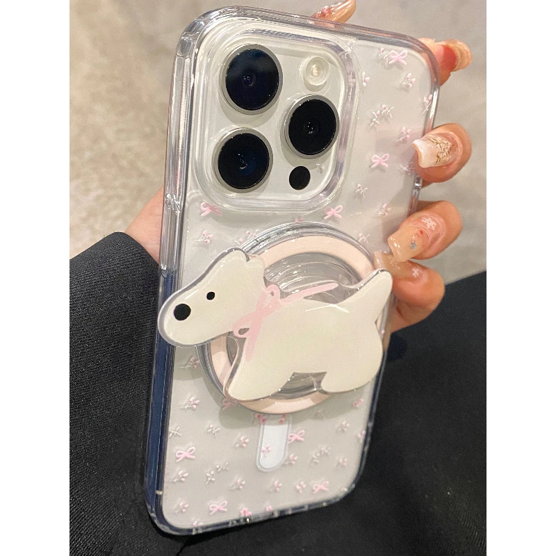 少女心粉碎花蝴蝶结适用iPhone15promax苹果14手机壳13新款12磁吸