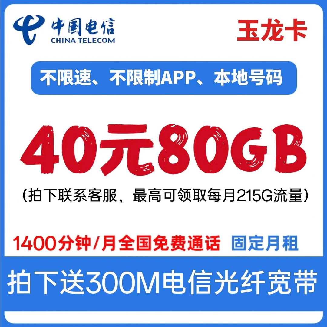 内蒙古电信手机流量卡40元80G官方可查