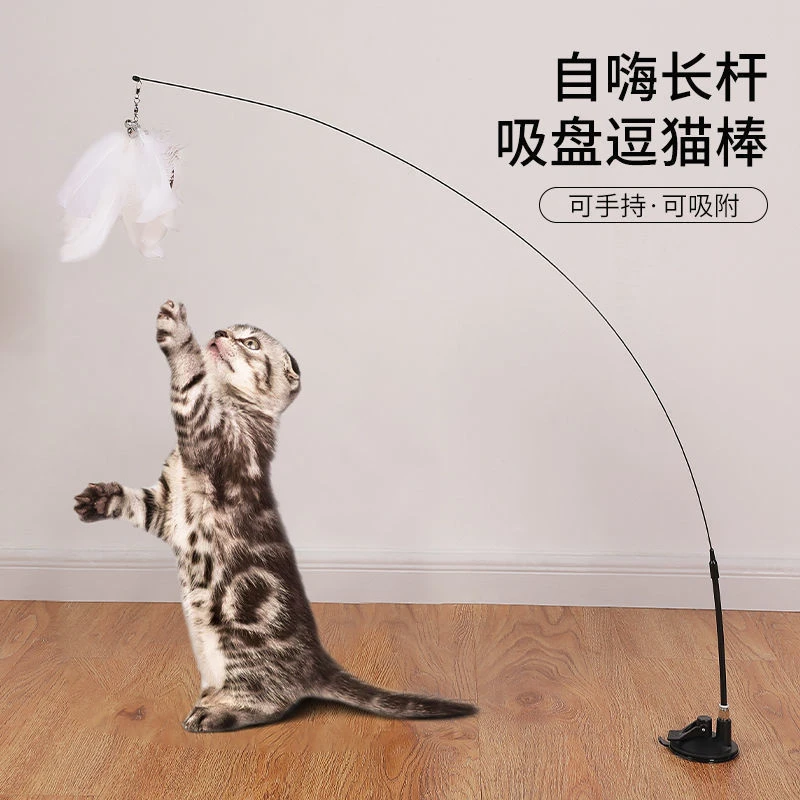 逗猫棒强力吸盘猫玩具自嗨解闷神器羽毛长杆耐咬懒人固定猫咪用品