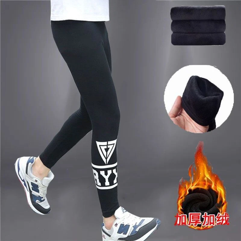 加绒加厚保暖秋裤男学生韩版打底裤冬季运动弹力紧身男士修身棉裤