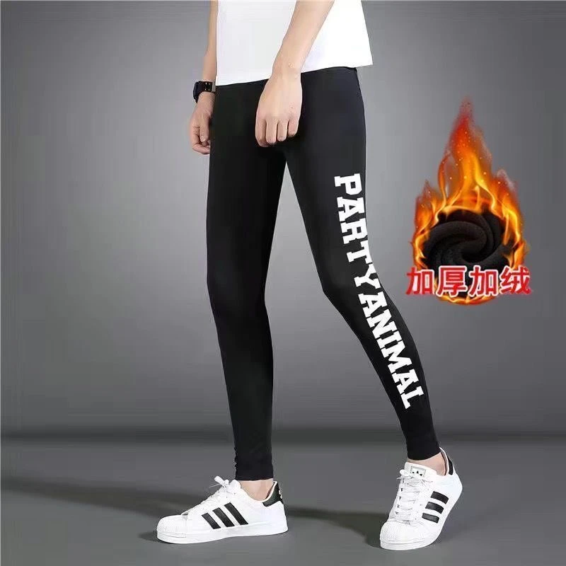 冬季加绒男士防寒保暖裤青少年大码休闲打底秋裤芭比裤弹力修身款