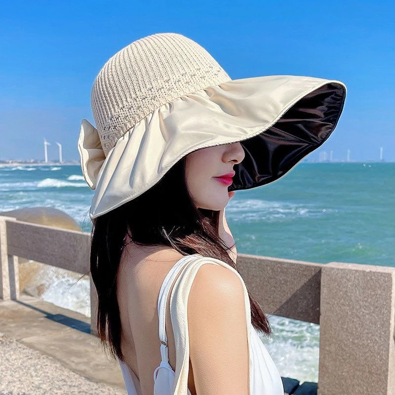 黑胶太阳帽女遮脸渔夫帽显瘦休闲帽子夏季防晒遮阳帽大檐