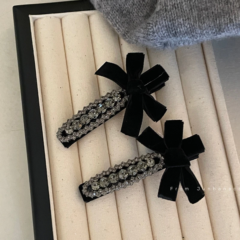 韩版ins碎发夹轻奢复古刘海夹丝绒蝴蝶结黑色小香风高级感侧边夹