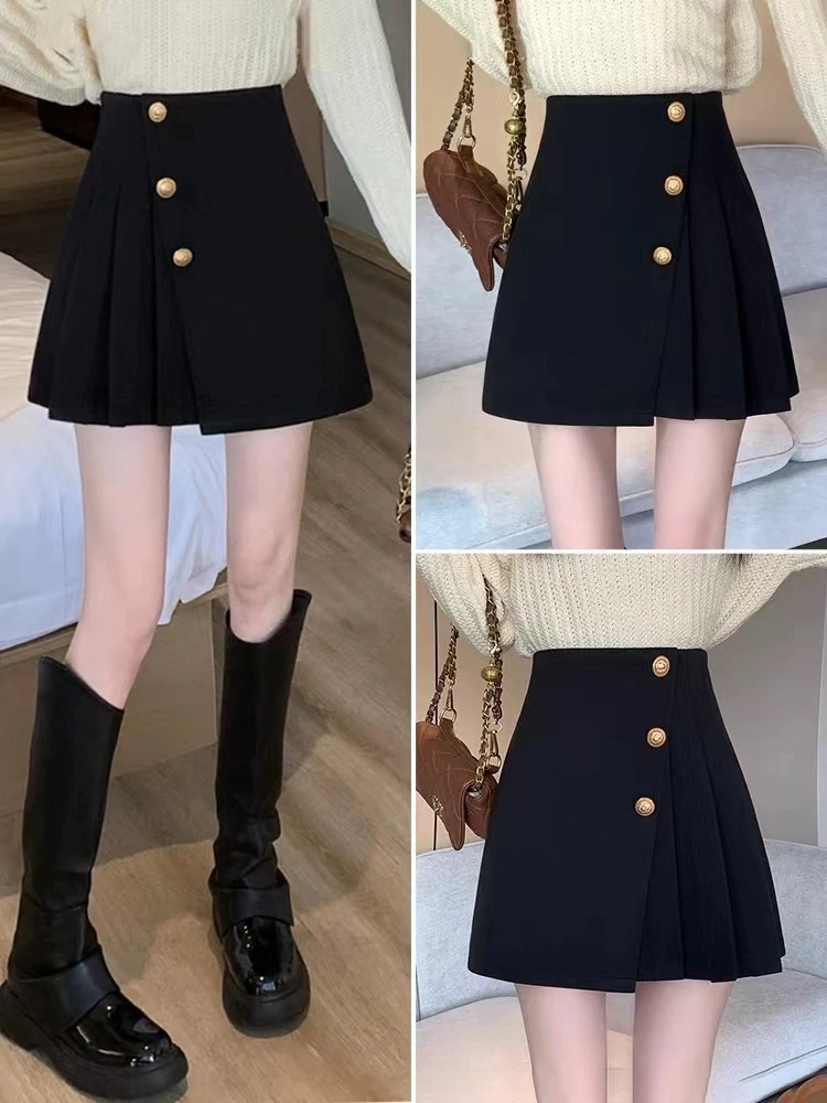 不规则黑色百褶裙半身裙女高腰短裙2024夏装新款包臀裙A字裙裙子