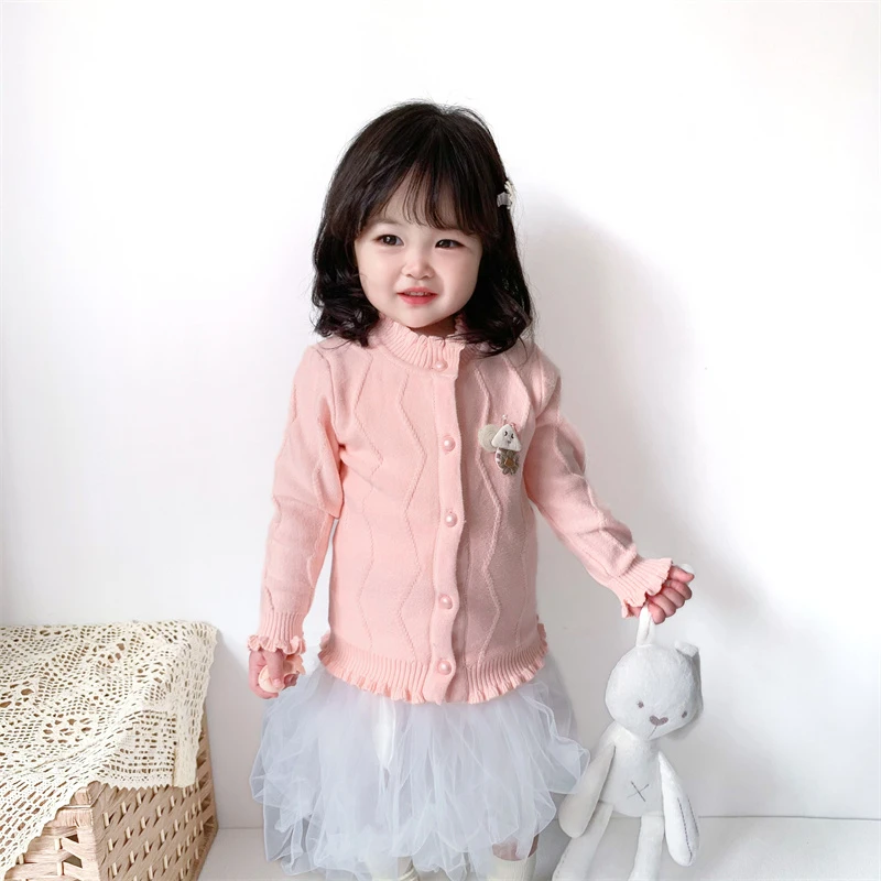 2025新款春秋女宝宝针织开衫毛衣韩版婴儿细毛线圆领儿童韩版外套