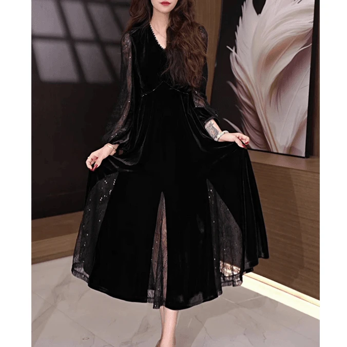 【星河璀璨】秋冬新款丝绒连衣裙高端大牌贵夫人长裙气质裙8