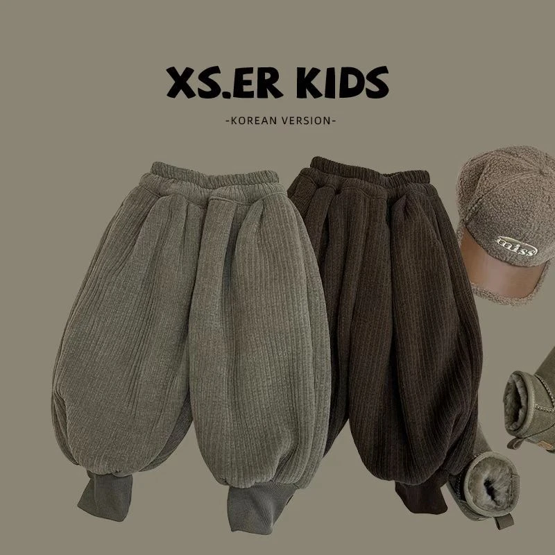 加绒裤子一条过冬韩版女童宽松宝宝灯芯绒保暖长裤儿童冬季版加厚