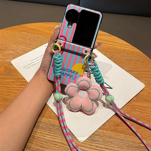 适用OPPOFindN3Flip手机壳折叠屏n2flip斜挎条纹全包皮质女保护套