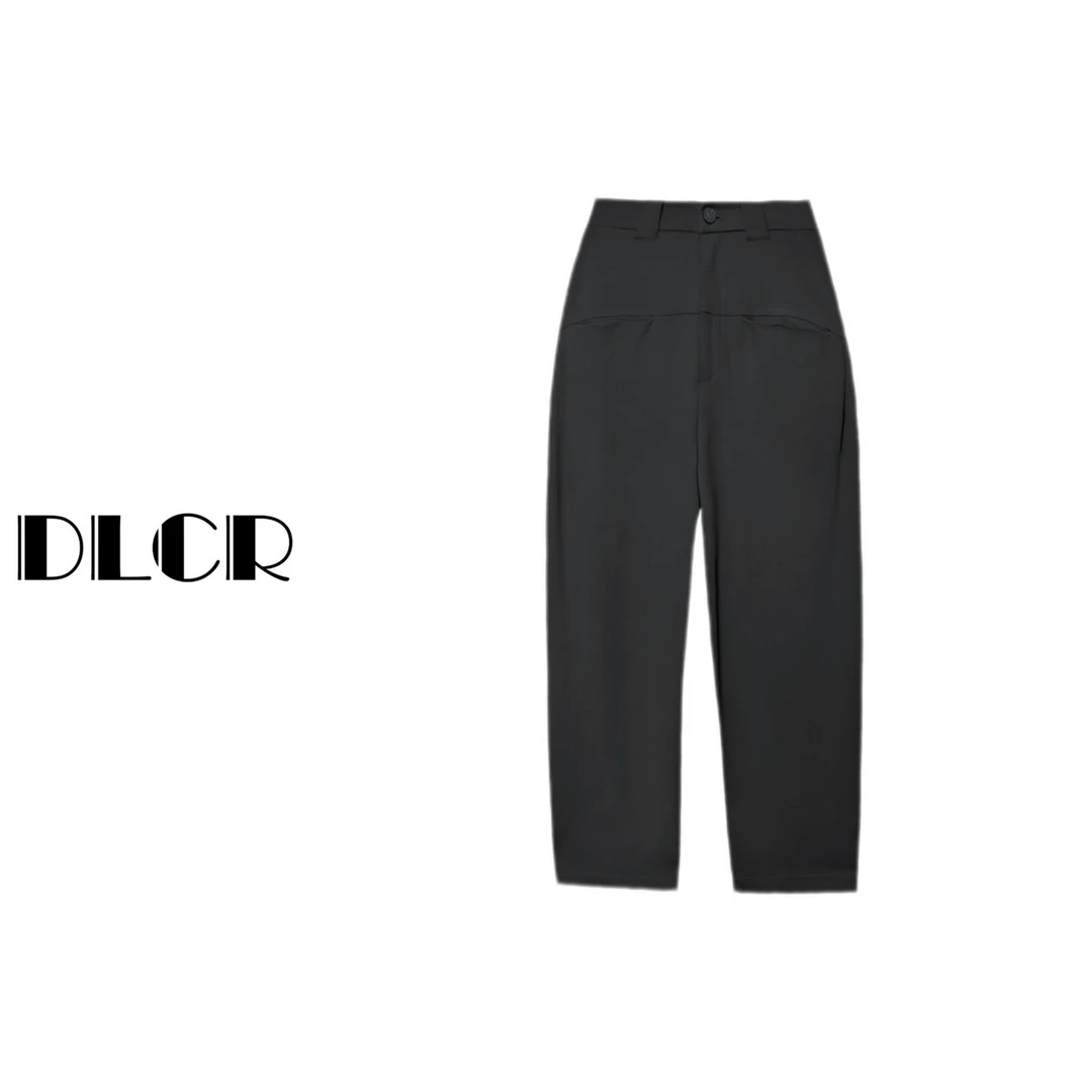 DLCR显瘦垂感宽松黑色百搭高腰直筒舒适简约春夏弹力弯刀阔腿裤1