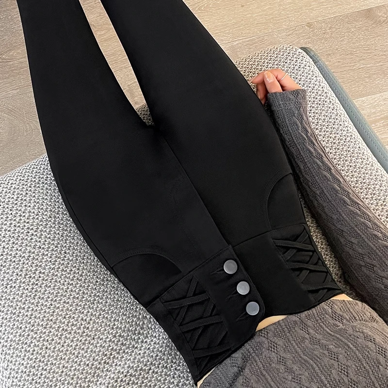 黑色打底裤女外穿秋冬季加绒2025年新款高腰紧身黑裤子小脚魔术裤
