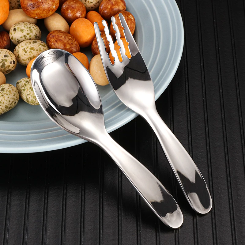 316不锈钢小勺子家用小叉子套装宝宝学吃饭平底勺叉学生短勺短叉