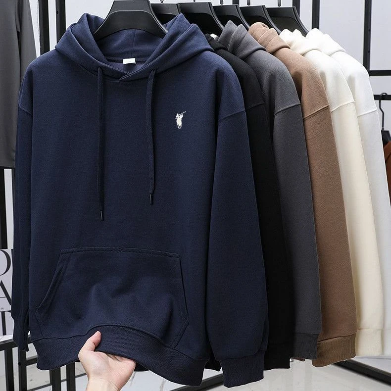 【奥莱品牌折扣】保罗休闲连帽卫衣男纯色秋冬款马标刺绣宽松T恤