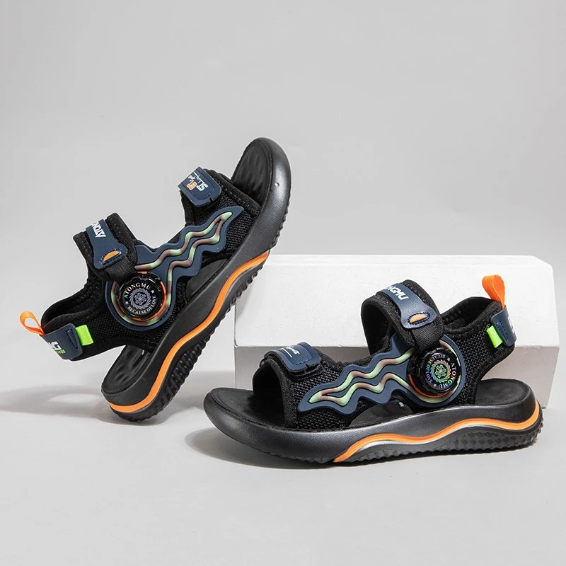 ABC男童凉鞋2024夏季新款男孩旋转扣运动凉鞋中童软底防滑沙滩鞋