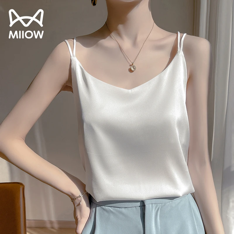 猫人吊带背心女内搭白色美背醋酸仿真丝上衣缎面夏季冰丝凉感打底