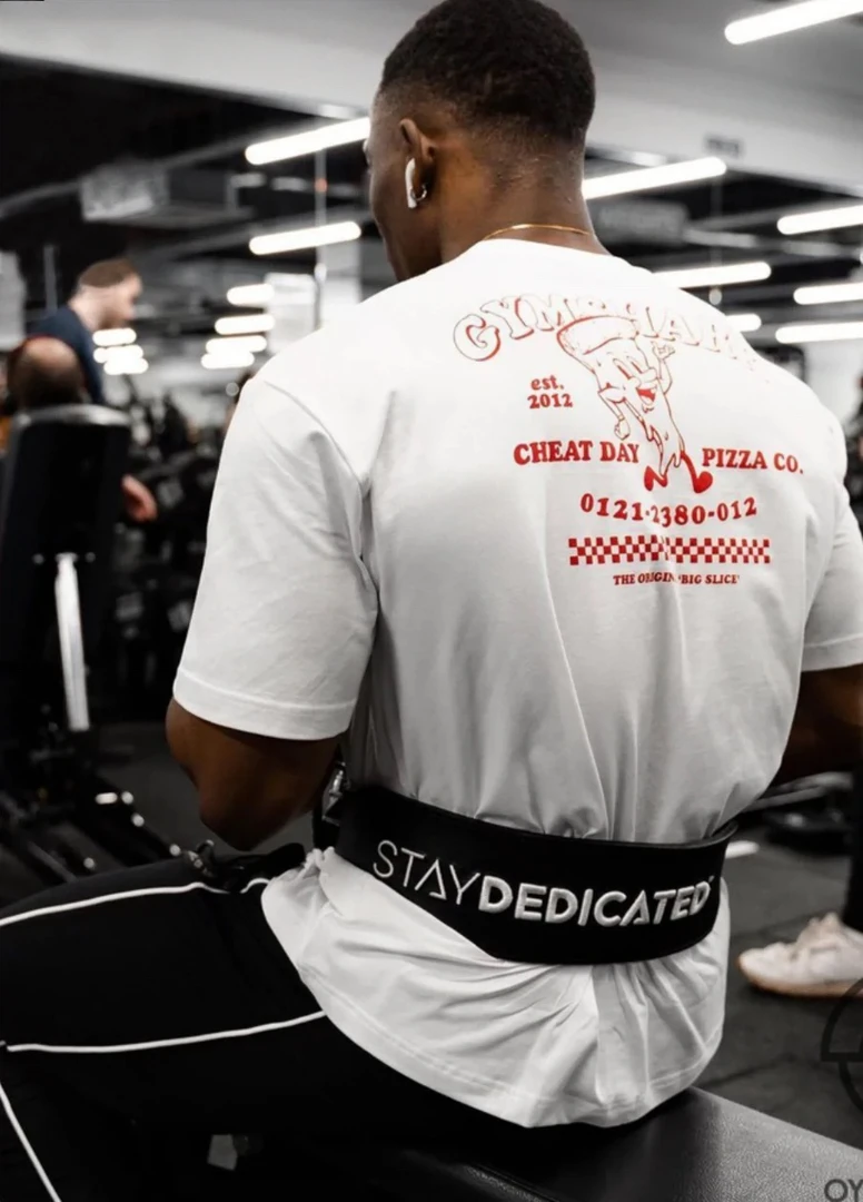 重新出发!帅GYMSHARK Pizza男健身透气棉宽松圆领短袖运动休闲T恤