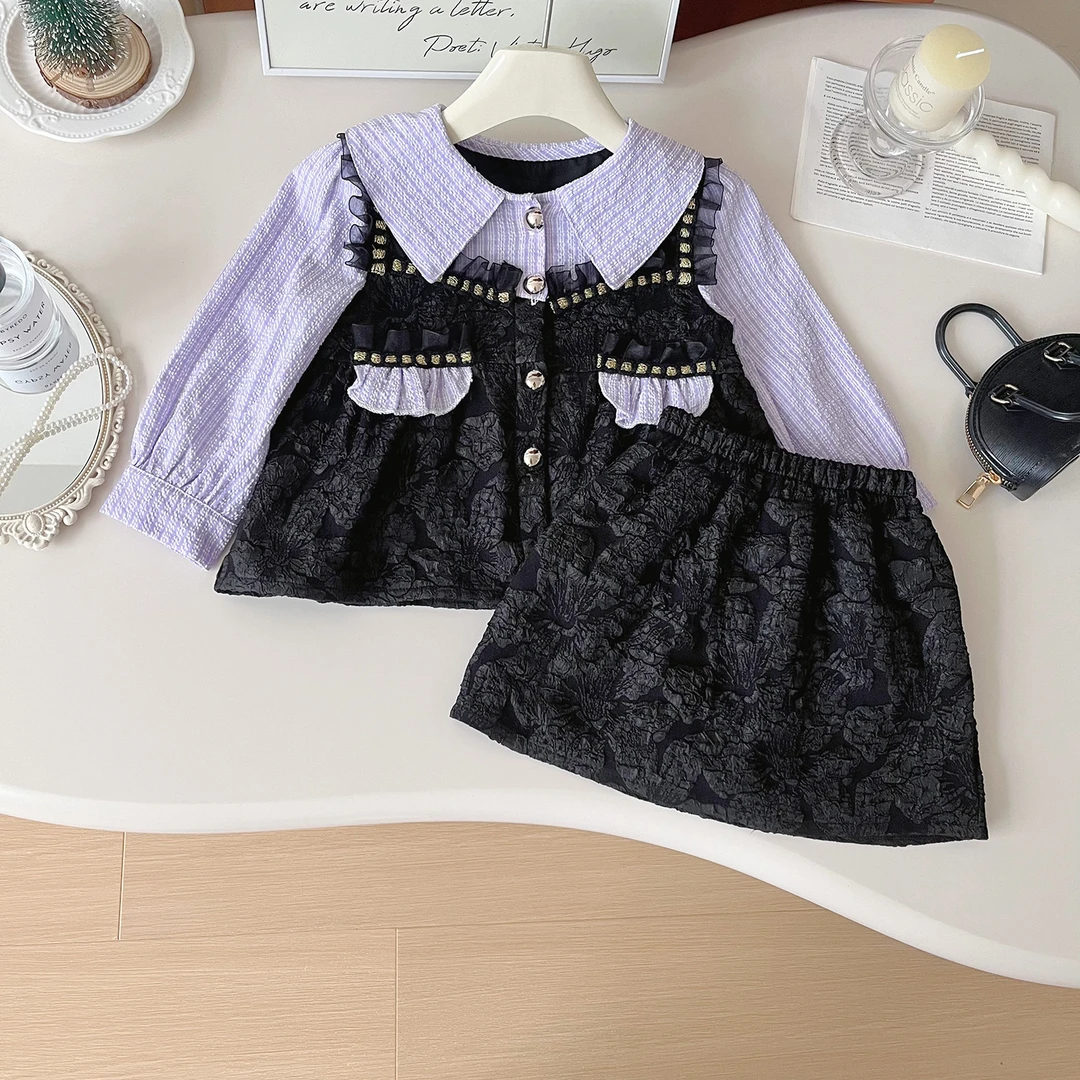 2024秋季新款韩版时尚拼色衬衫短裙套装Q67323