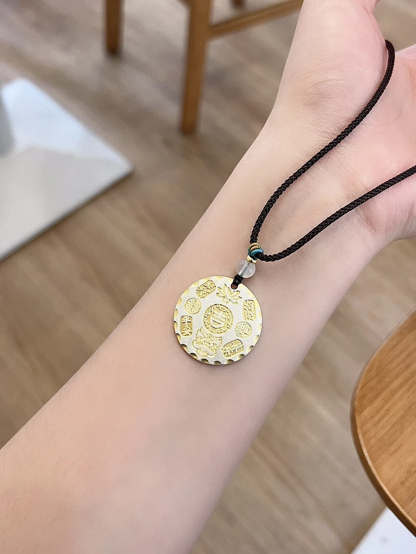 吊坠足银 古法描金平安吊坠气质轻奢时尚百搭复古手工编织女王