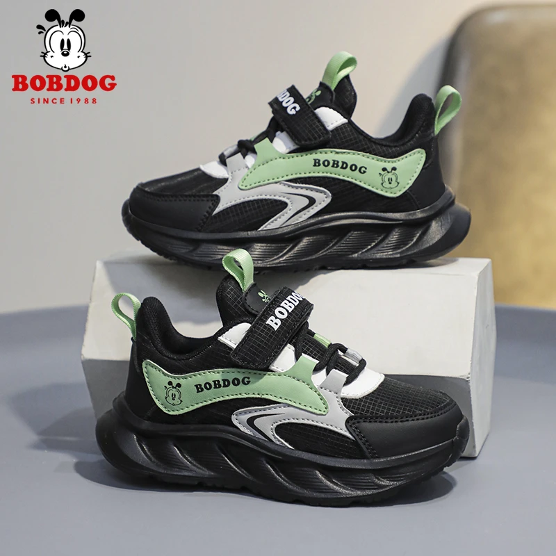 巴布豆儿童鞋子男童运动鞋2025春秋新款中大童皮面防水皮面跑步鞋