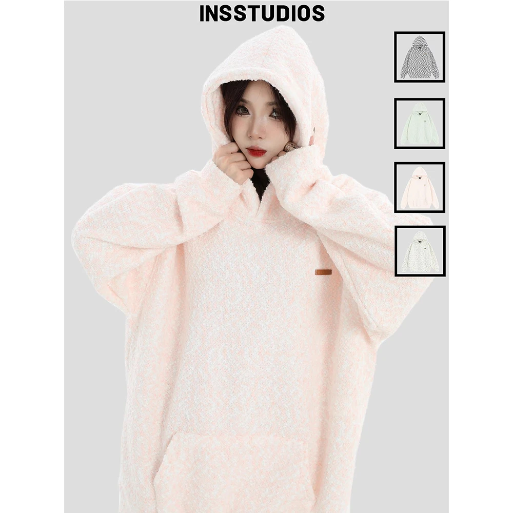 INSstudios国潮情侣美式糖果彩点肌理小香风卫衣宽松加绒连帽衫