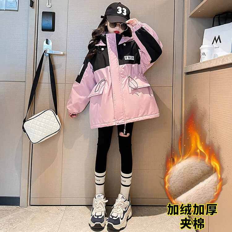 童装女童加绒加厚派克服冬款2024新款外套女童中大童棉衣
