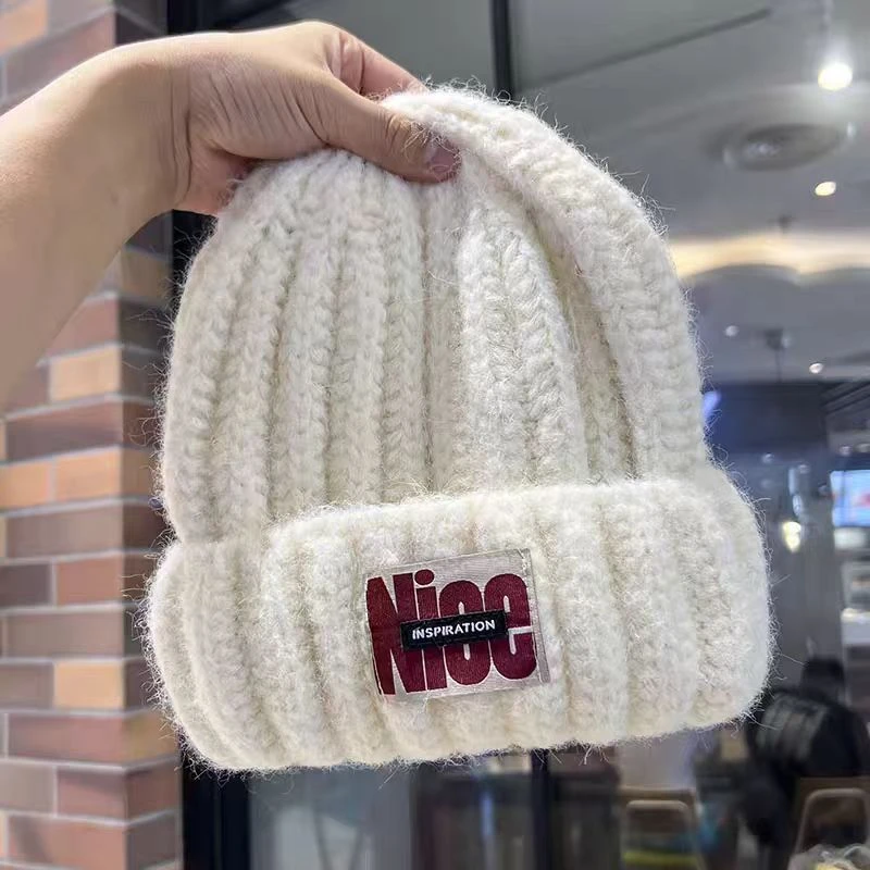 新款潮流字母针织帽女冬季加厚保暖百搭护耳毛线帽男士冬季防寒帽