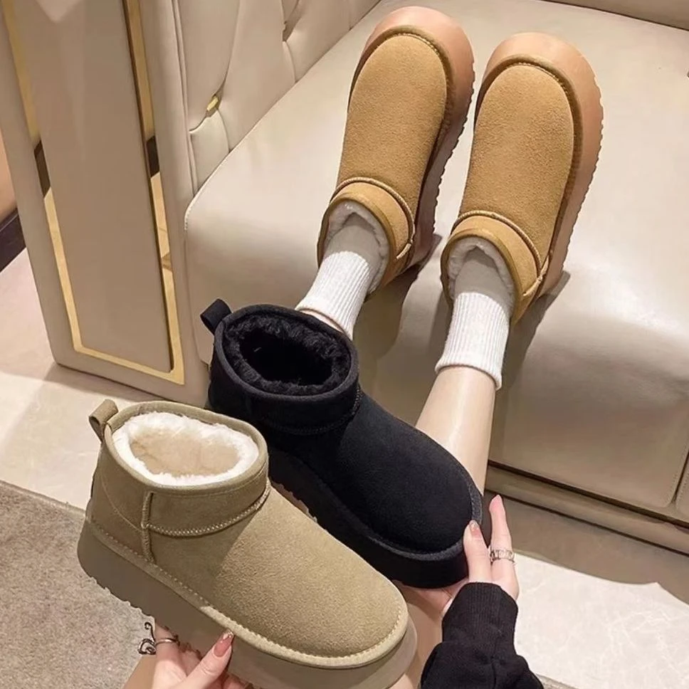 大东陂新款冬季加绒加厚面包鞋毛毛棉鞋女厚底增高耐磨外穿雪地靴