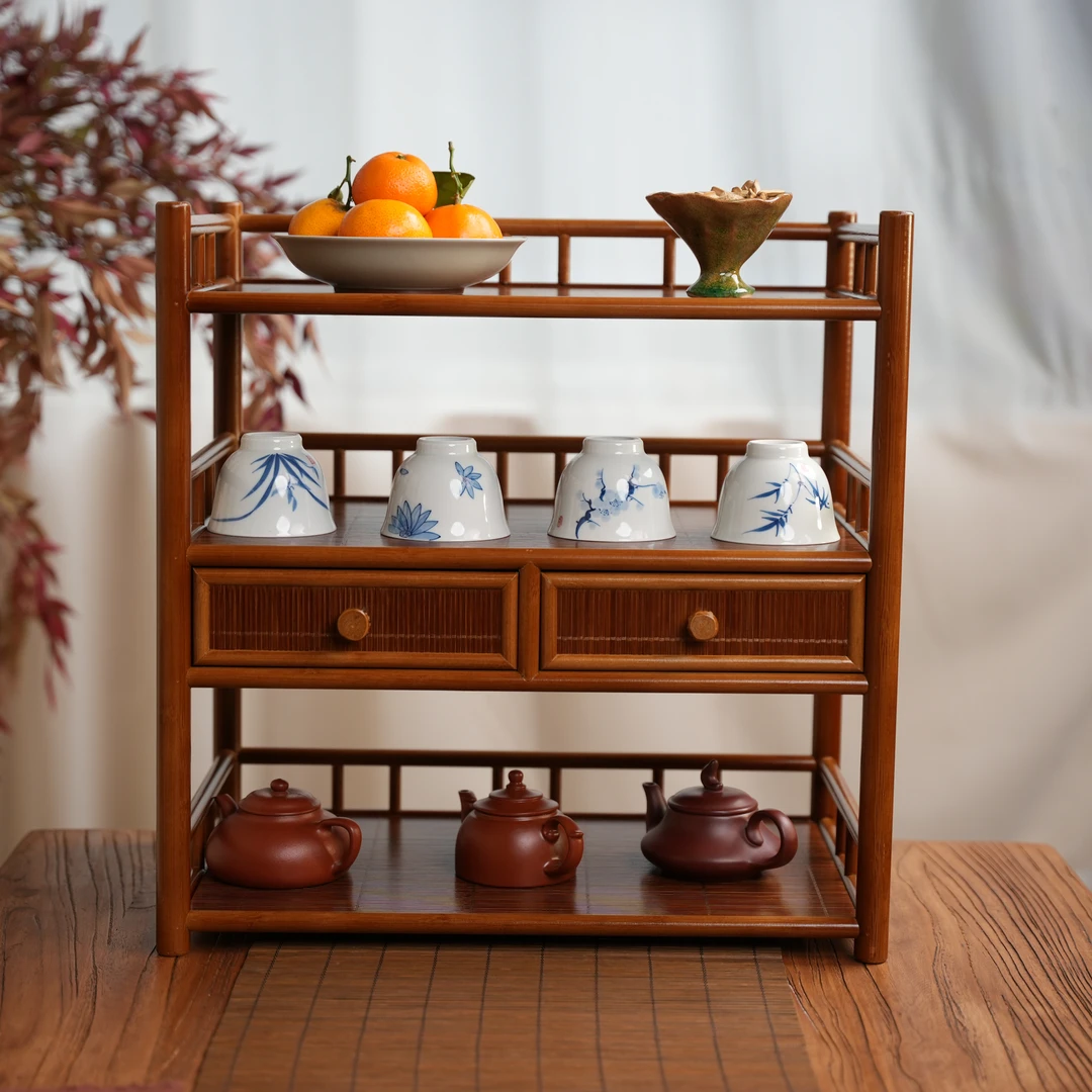 【诚斋】中抽高山楠竹茶具收纳架茶杯架置物博古架茶棚席面茶柜