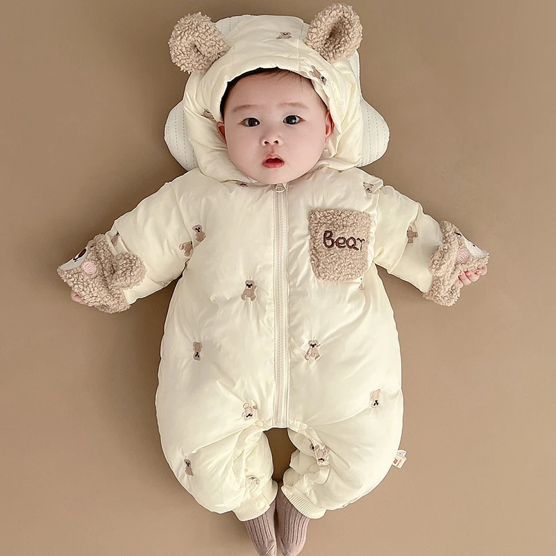 新生婴儿冬装加绒加厚连体衣男女宝宝满月冬季可爱超萌洋气棉衣服