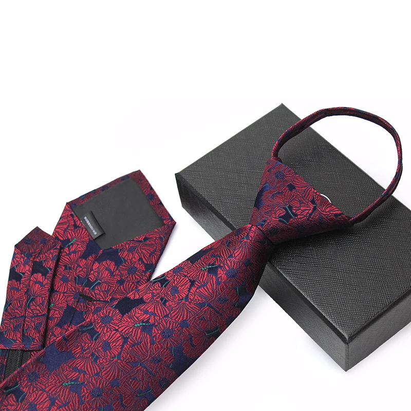 复古真丝免打领带男拉链式结婚新郎商务桑蚕丝红色免打结易拉得潮