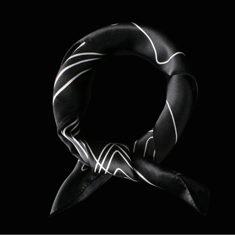 复古西装丝巾男 真丝衬衫领口巾 蚕丝小方巾领巾围脖黑色休闲时尚