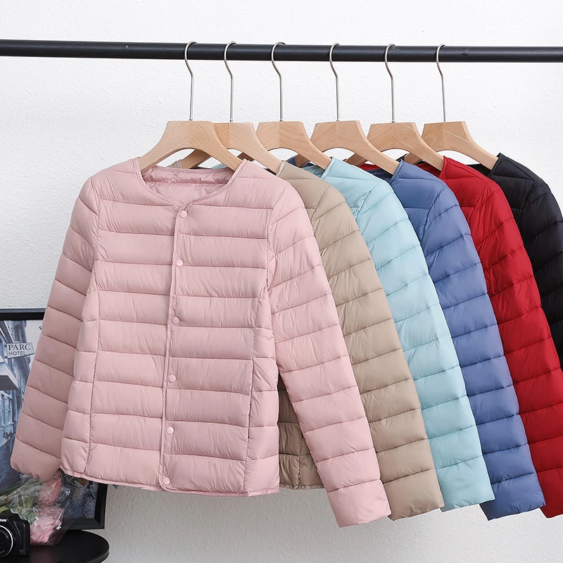 秋冬新款棉服女短款圆领内穿保暖时尚百搭女士冬季小棉袄外套纯色