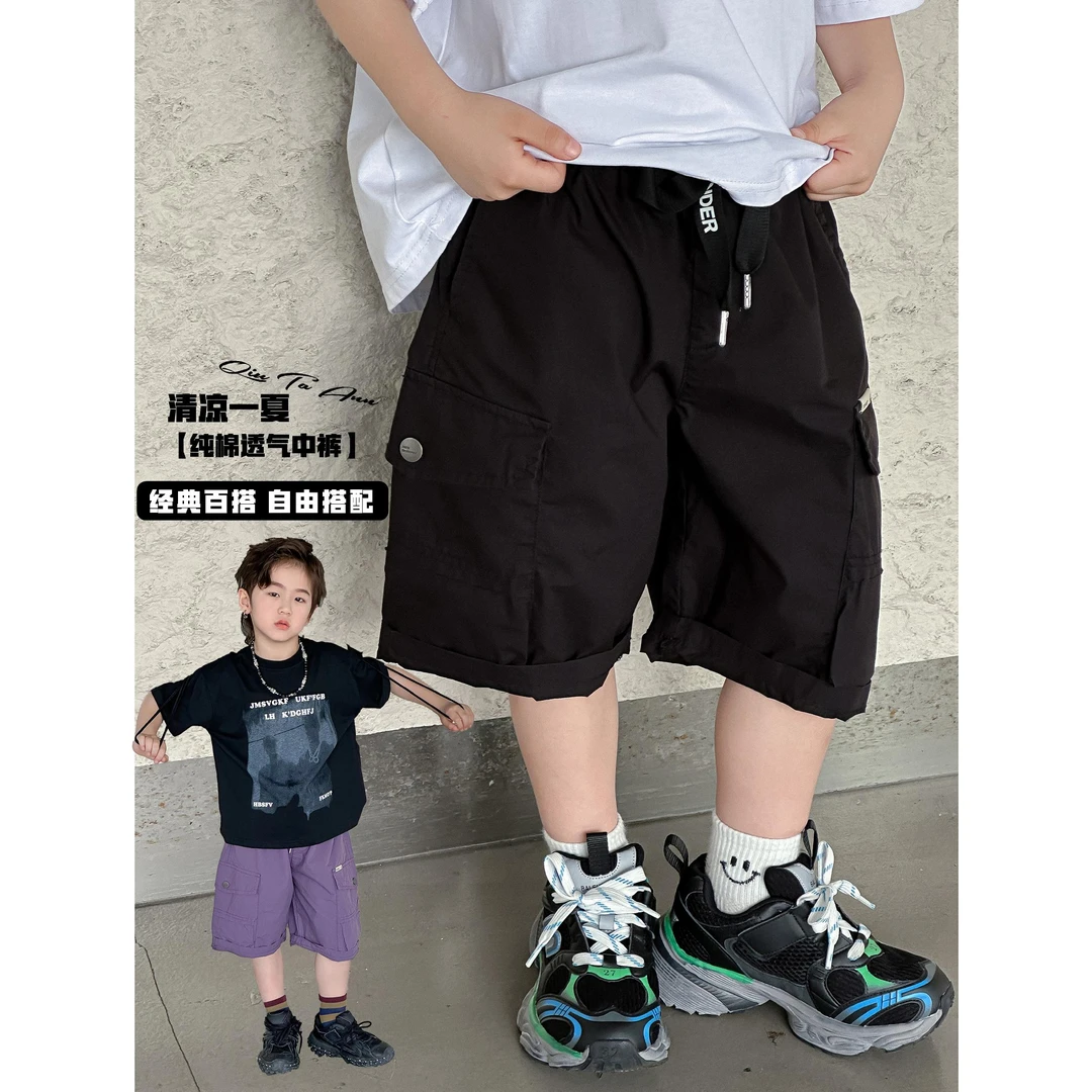 Qiutaann【百搭NO.1】夏季男童新款工装裤休闲纯棉薄短裤大口袋宽松