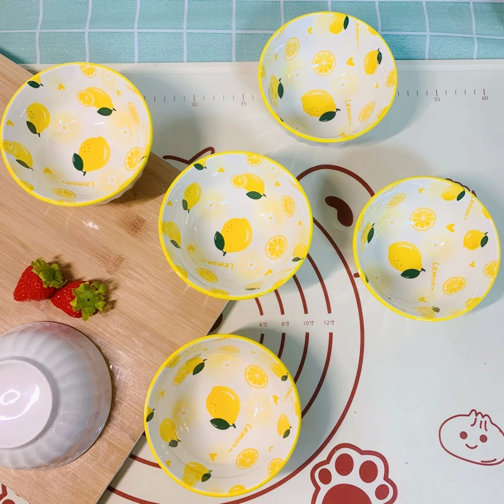 Q【4个】釉下彩陶瓷碗盘餐具美檬成真4.75英寸碗高颜值可爱家用饭碗